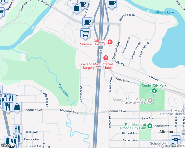 map of restaurants, bars, coffee shops, grocery stores, and more near 2840 Fairway Drive in Altoona