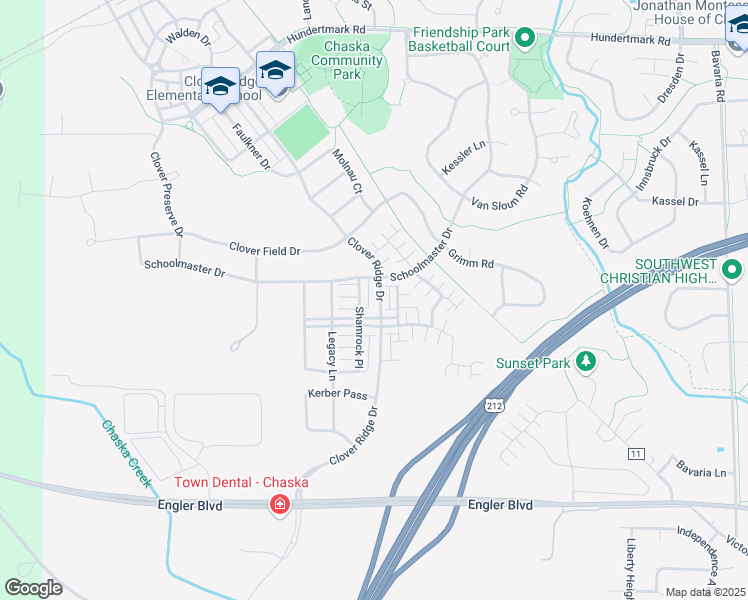 map of restaurants, bars, coffee shops, grocery stores, and more near 2064 Clover Ridge Drive in Chaska