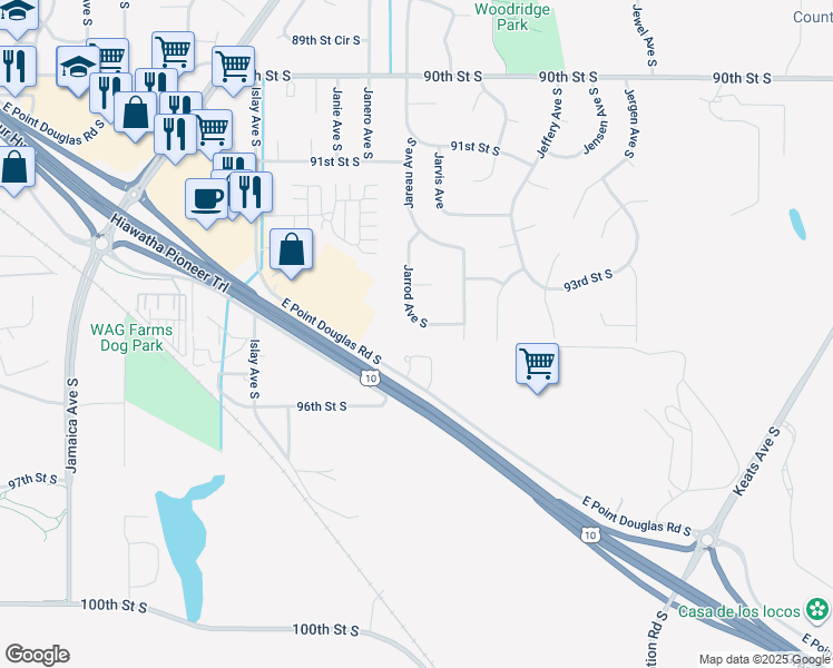 map of restaurants, bars, coffee shops, grocery stores, and more near 9460 Jarrod Avenue South in Cottage Grove
