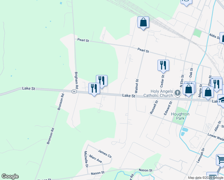 map of restaurants, bars, coffee shops, grocery stores, and more near 349 Lake Street in Saint Albans City