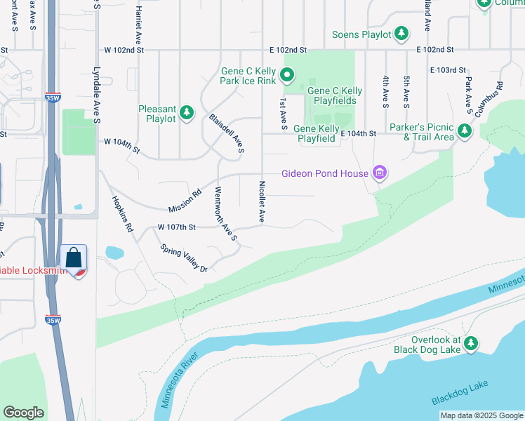 map of restaurants, bars, coffee shops, grocery stores, and more near 10540 Nicollet Avenue in Minneapolis