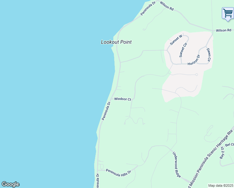 map of restaurants, bars, coffee shops, grocery stores, and more near 8600-8756 Peninsula Drive in Traverse City