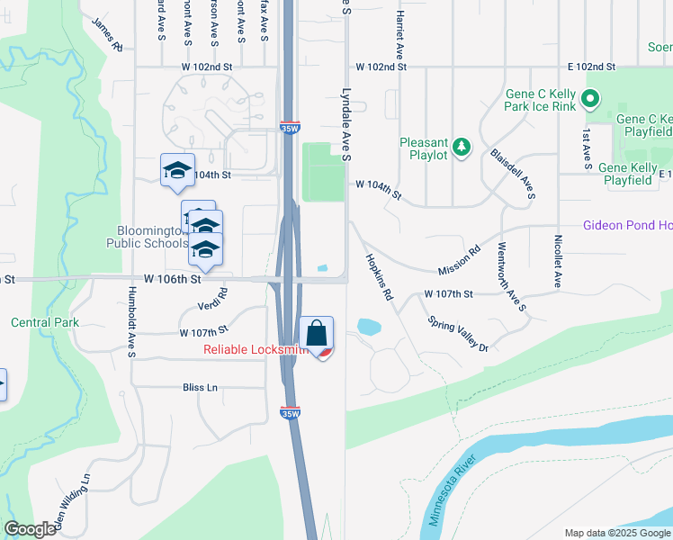 map of restaurants, bars, coffee shops, grocery stores, and more near 10550 Lyndale Avenue South in Bloomington
