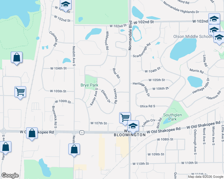 map of restaurants, bars, coffee shops, grocery stores, and more near 10541 Briar Road in Minneapolis