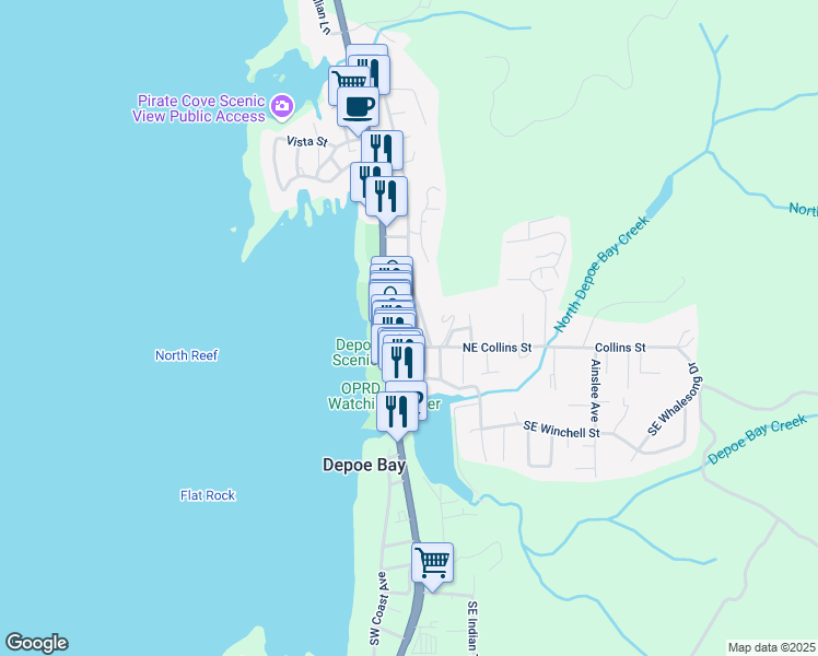map of restaurants, bars, coffee shops, grocery stores, and more near 58 U.S. 101 in Depoe Bay