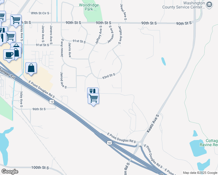 map of restaurants, bars, coffee shops, grocery stores, and more near 9440 Jergen Place South in Cottage Grove
