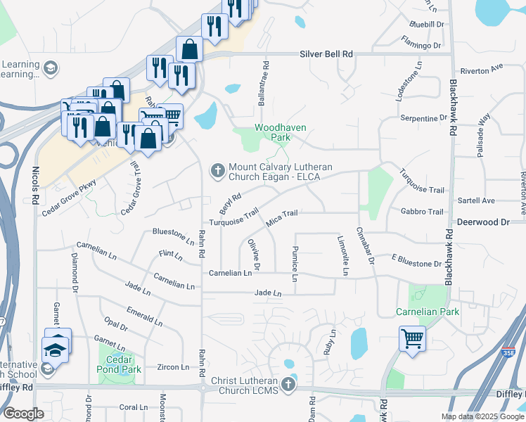 map of restaurants, bars, coffee shops, grocery stores, and more near 1916 Turquoise Trail in Eagan