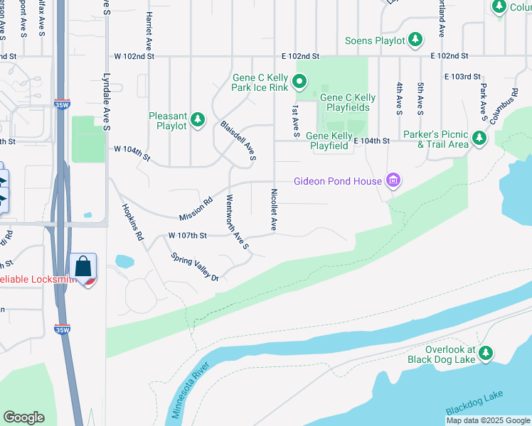 map of restaurants, bars, coffee shops, grocery stores, and more near 10540 Nicollet Avenue in Minneapolis