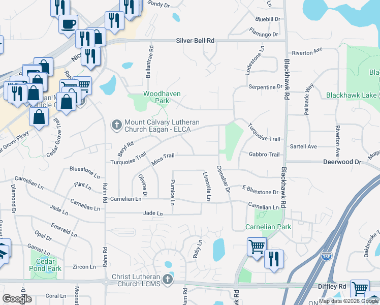 map of restaurants, bars, coffee shops, grocery stores, and more near 3943 Mica Trail in Eagan