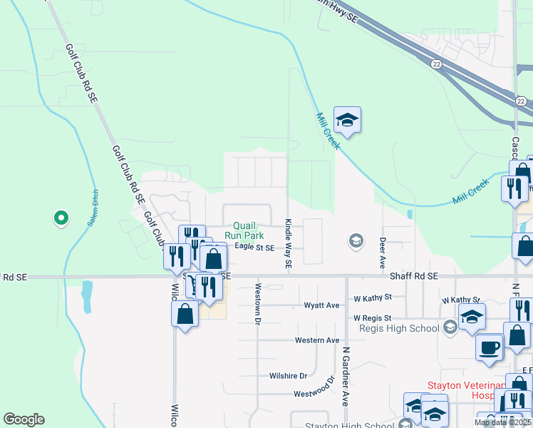 map of restaurants, bars, coffee shops, grocery stores, and more near 2069 Cardinal Avenue in Stayton