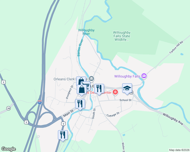 map of restaurants, bars, coffee shops, grocery stores, and more near 15 Maple Street in Barton