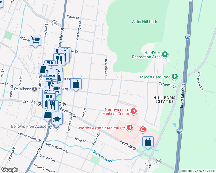 map of restaurants, bars, coffee shops, grocery stores, and more near 8 Stevens Avenue in Saint Albans City