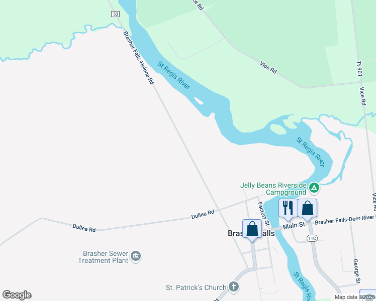 map of restaurants, bars, coffee shops, grocery stores, and more near Brasher Falls-Helena Road in Brasher