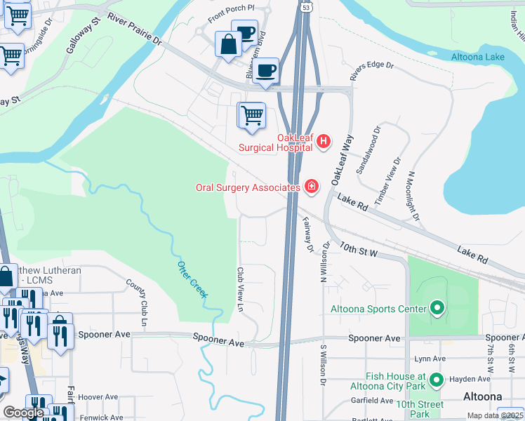 map of restaurants, bars, coffee shops, grocery stores, and more near 2840 Fairway Drive in Altoona