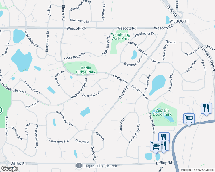 map of restaurants, bars, coffee shops, grocery stores, and more near 697 Havenhill Road in Eagan