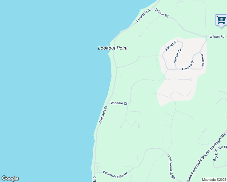 map of restaurants, bars, coffee shops, grocery stores, and more near 8600 Peninsula Drive in Traverse City