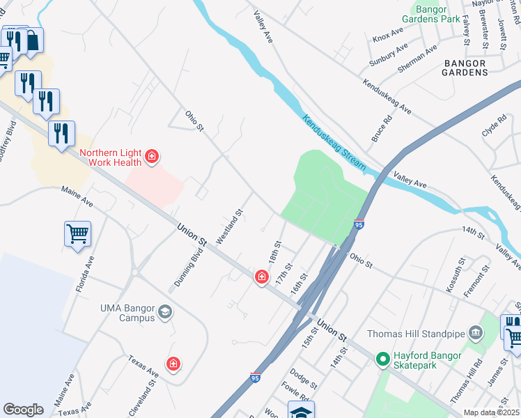 map of restaurants, bars, coffee shops, grocery stores, and more near 611 Ohio Street in Bangor