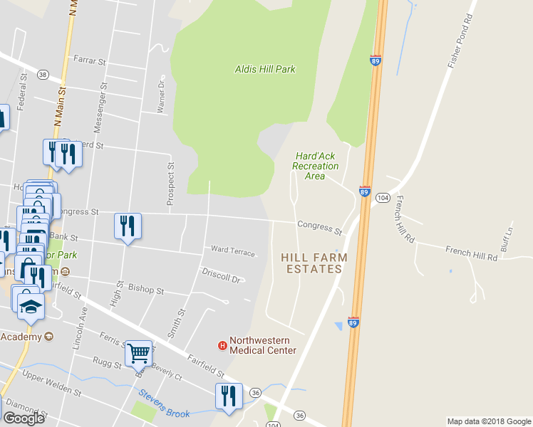 map of restaurants, bars, coffee shops, grocery stores, and more near 149 Congress Street in Saint Albans City