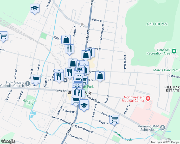 map of restaurants, bars, coffee shops, grocery stores, and more near 29 Congress Street in Saint Albans City