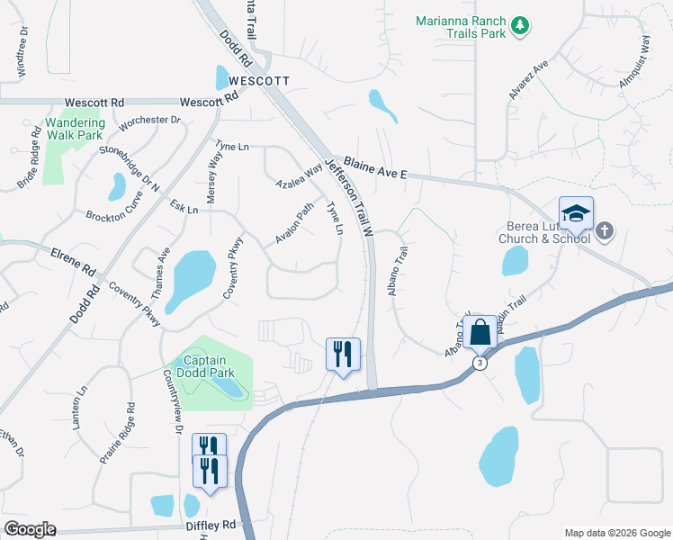 map of restaurants, bars, coffee shops, grocery stores, and more near 9342 Tyne Lane in Inver Grove Heights