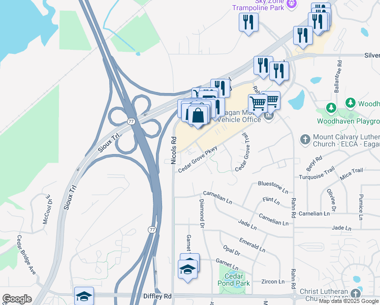 map of restaurants, bars, coffee shops, grocery stores, and more near 3992 Sibley Memorial Highway in Eagan