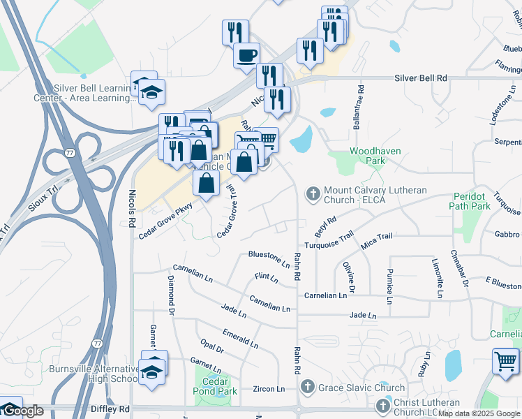 map of restaurants, bars, coffee shops, grocery stores, and more near 3910 Valley View Drive North in Eagan