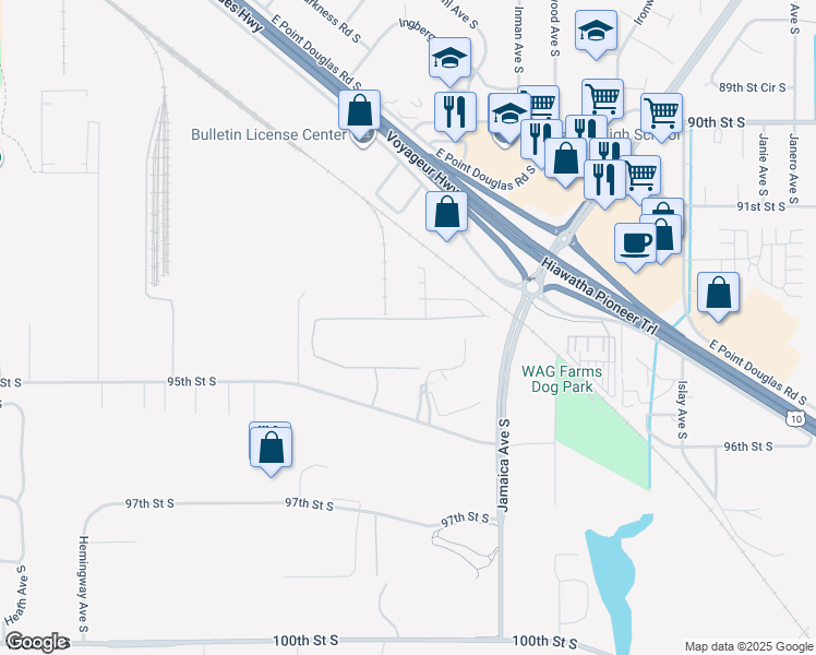 map of restaurants, bars, coffee shops, grocery stores, and more near 9480 Jamaica Avenue South in Cottage Grove
