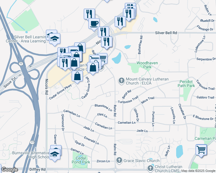 map of restaurants, bars, coffee shops, grocery stores, and more near 3914 Valley View Drive North in Eagan