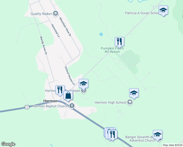 map of restaurants, bars, coffee shops, grocery stores, and more near 87 Billings Road in Hermon