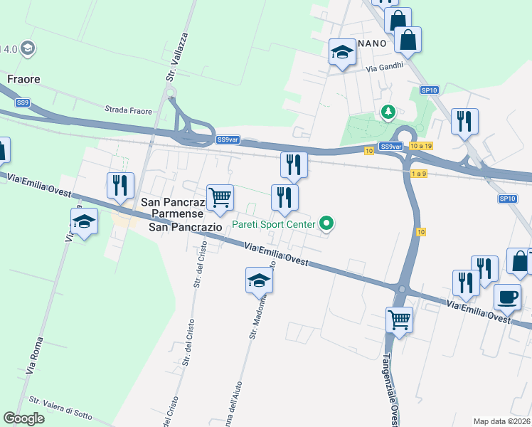 map of restaurants, bars, coffee shops, grocery stores, and more near 1 Enrico Bertoluzzi in Parma