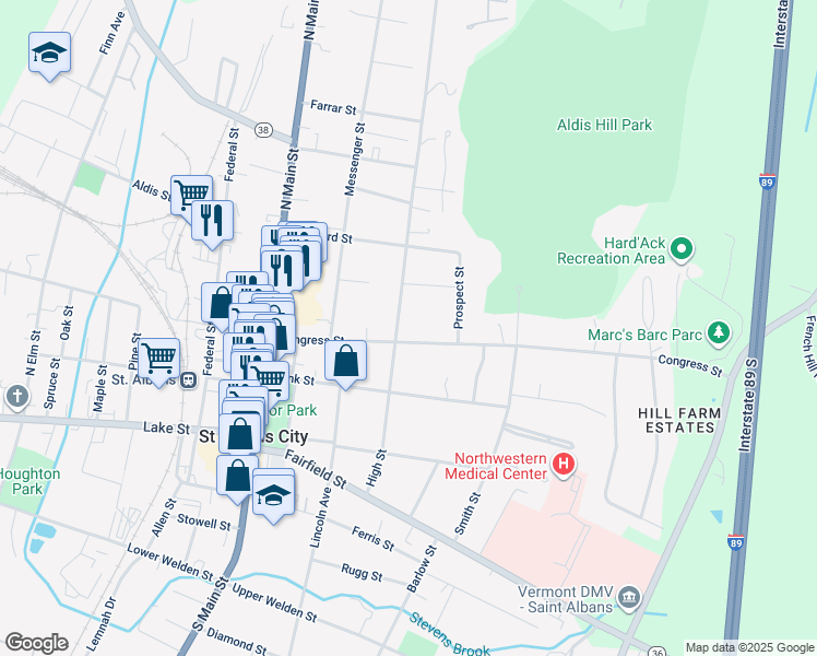 map of restaurants, bars, coffee shops, grocery stores, and more near 69 High Street in Saint Albans City