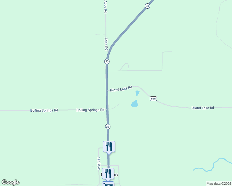 map of restaurants, bars, coffee shops, grocery stores, and more near 2030-2172 Island Lake Road in Comins