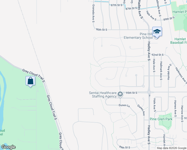 map of restaurants, bars, coffee shops, grocery stores, and more near 6543 92nd Street South in Cottage Grove