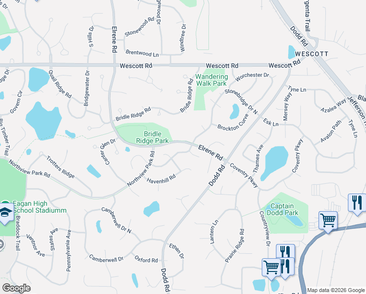 map of restaurants, bars, coffee shops, grocery stores, and more near 4013 Stonebridge Drive North in Eagan