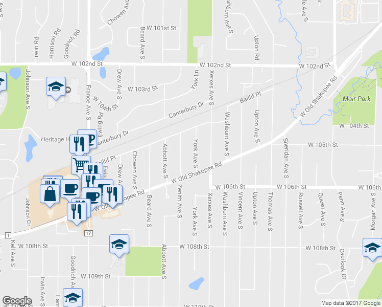 map of restaurants, bars, coffee shops, grocery stores, and more near 10448 York Avenue South in Minneapolis