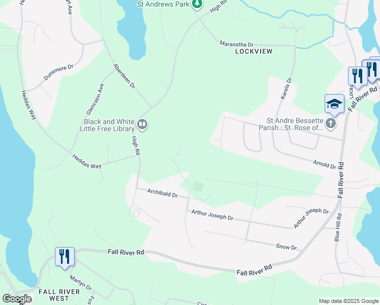 map of restaurants, bars, coffee shops, grocery stores, and more near 83 Talisman Drive in Fall River