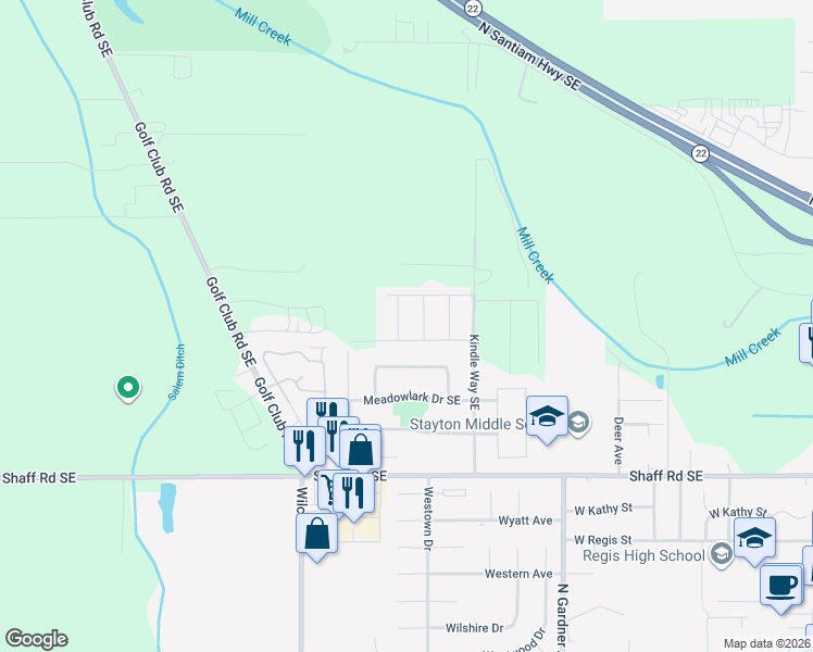 map of restaurants, bars, coffee shops, grocery stores, and more near 2130 Pheasant Avenue in Stayton