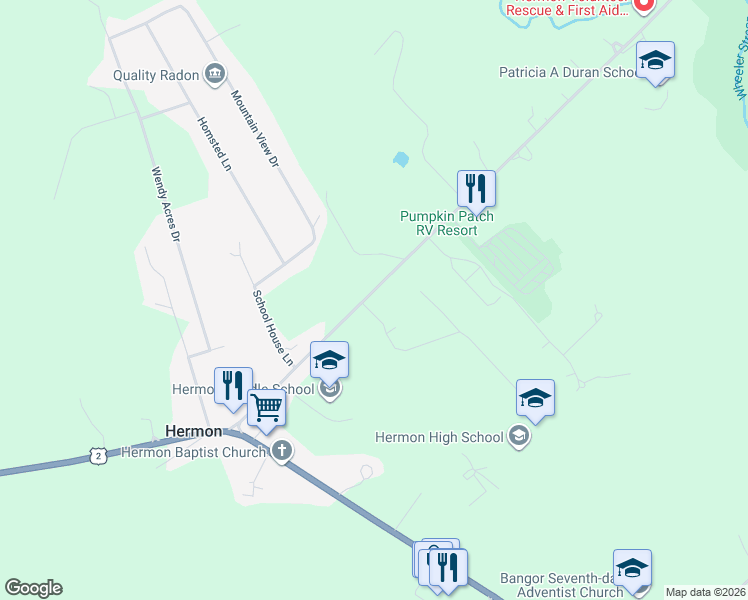 map of restaurants, bars, coffee shops, grocery stores, and more near 87 Billings Road in Hermon