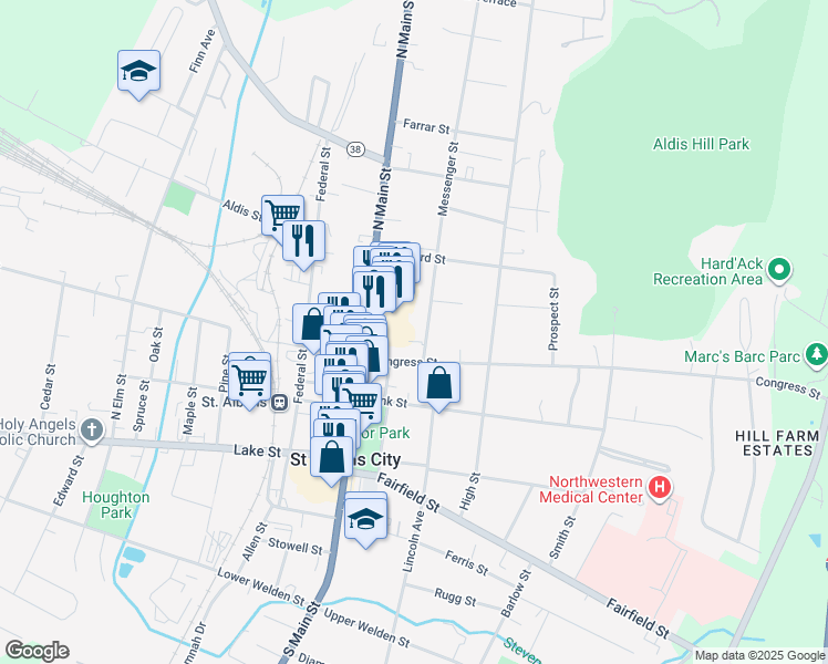 map of restaurants, bars, coffee shops, grocery stores, and more near 29 Congress Street in Saint Albans City