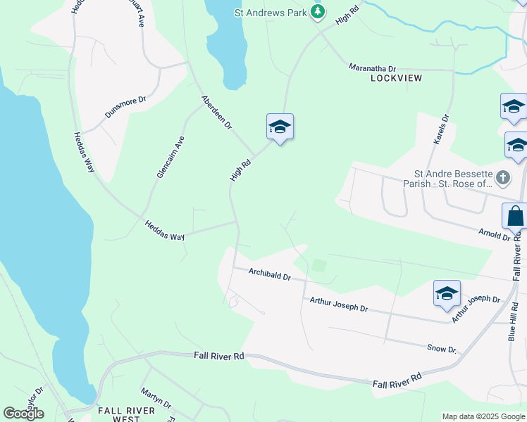map of restaurants, bars, coffee shops, grocery stores, and more near 104 Talisman Drive in Fall River