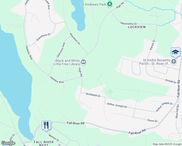 map of restaurants, bars, coffee shops, grocery stores, and more near 104 Talisman Drive in Fall River