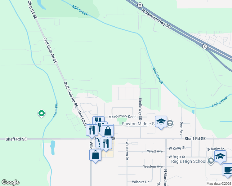 map of restaurants, bars, coffee shops, grocery stores, and more near 2130 Pheasant Avenue in Stayton