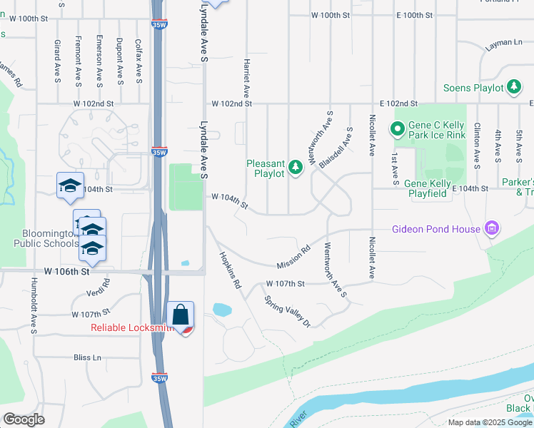 map of restaurants, bars, coffee shops, grocery stores, and more near 14501 Grand Avenue South in Bloomington