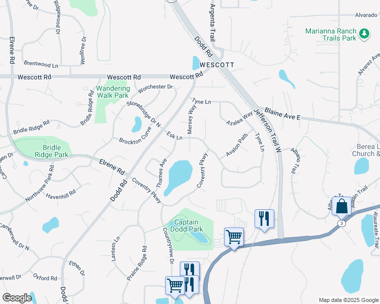 map of restaurants, bars, coffee shops, grocery stores, and more near Mersey Point in Eagan