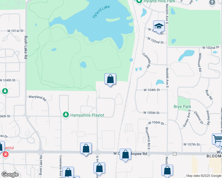 map of restaurants, bars, coffee shops, grocery stores, and more near 6400 West 105th Street in Minneapolis