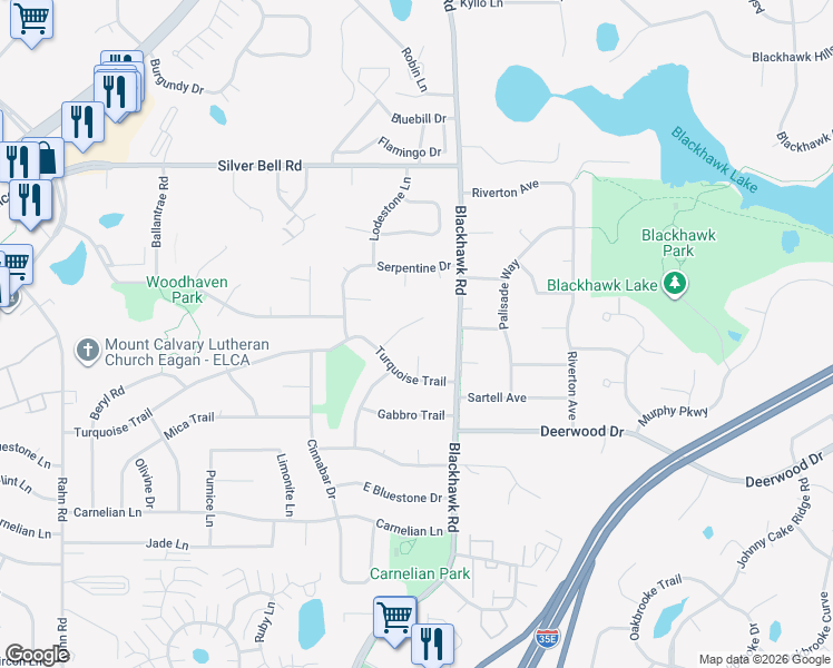 map of restaurants, bars, coffee shops, grocery stores, and more near 3938 Turquoise Circle in Eagan