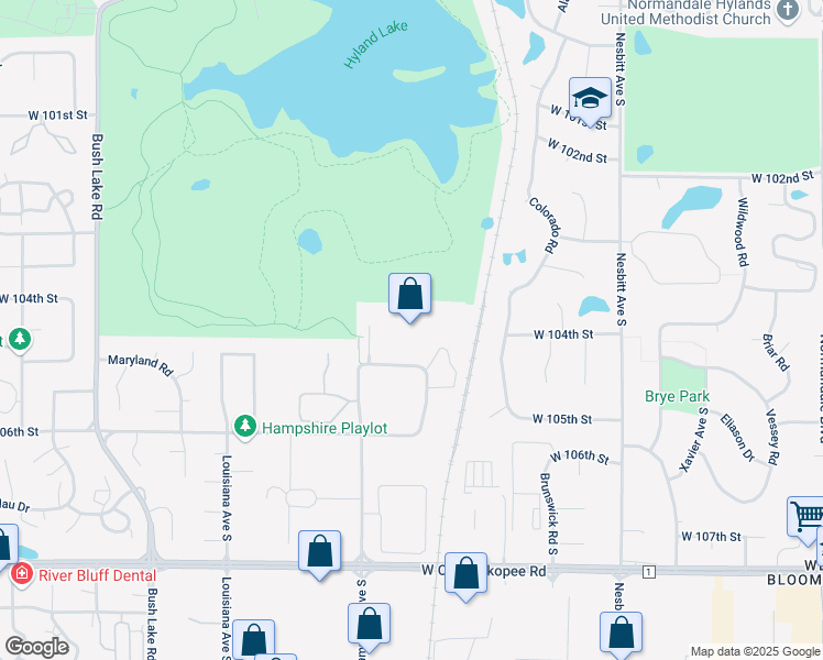 map of restaurants, bars, coffee shops, grocery stores, and more near 6400 West 105th Street in Minneapolis