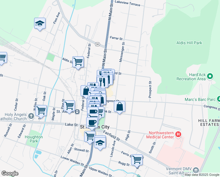 map of restaurants, bars, coffee shops, grocery stores, and more near 29 Congress Street in Saint Albans City