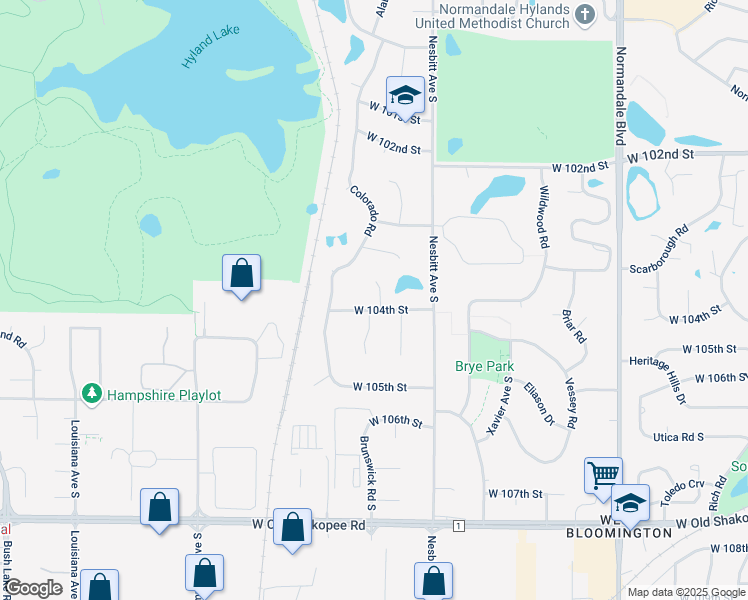 map of restaurants, bars, coffee shops, grocery stores, and more near 6101 West 104th Street in Minneapolis