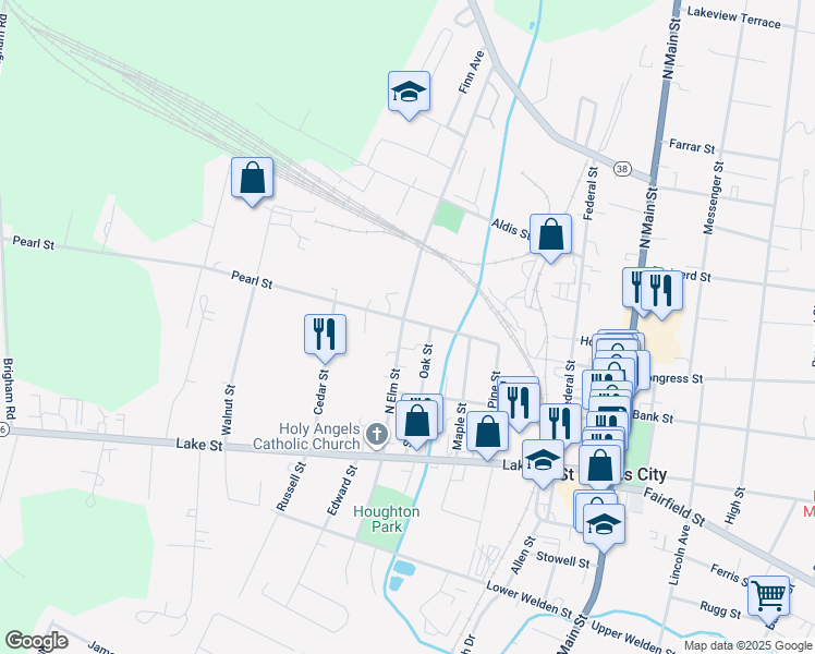 map of restaurants, bars, coffee shops, grocery stores, and more near 64 North Elm Street in Saint Albans City